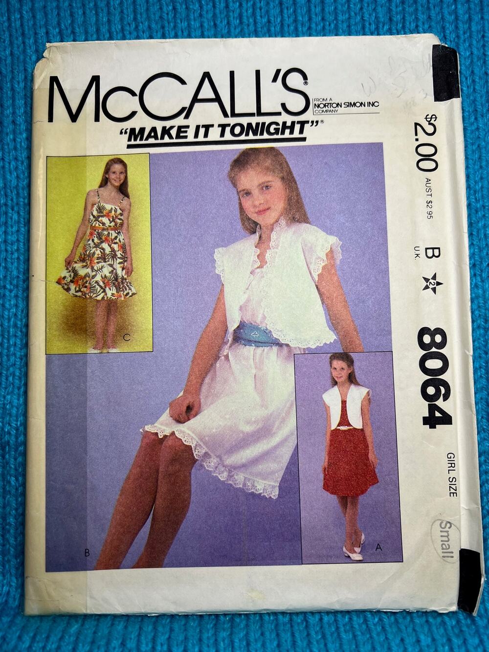 McCalls 8064 Sewing pattern girls apron dress bolero 1980s Size Small